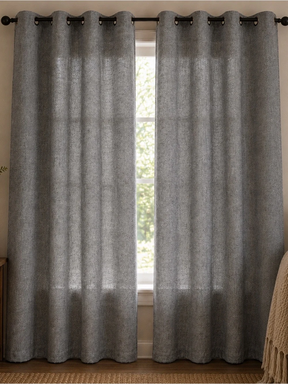 Nautica Home Gray Textured Grommet Curtain Panels Set of 2 84” 37”W